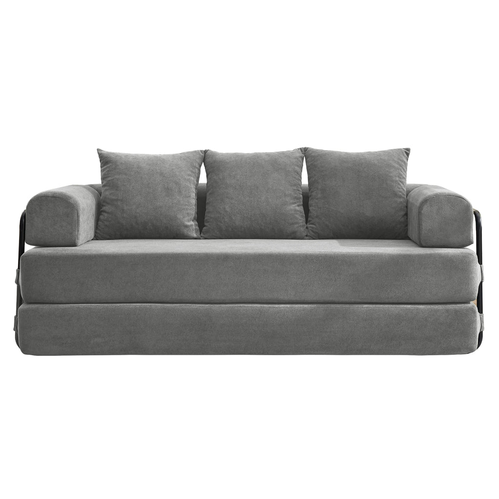 Convertible Sofa Bed with Pillows Modular Floor Sofa with Fixed-Shape Frame Chenille, Removable Folding Mattress Couch