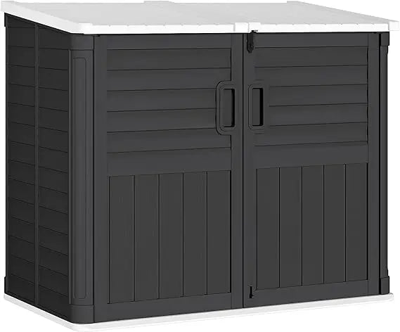 Outdoor Resin Shed, 34 Cubic Feet Horizontal Storage, Waterproof Box for Garden, Pool, and Waste Bin Storage