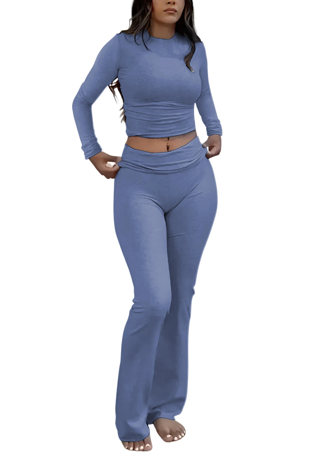 Women's Yoga Two-Piece Set, Long-Sleeve, Wide-Leg Activewear Set/ Casual Home Yoga Set