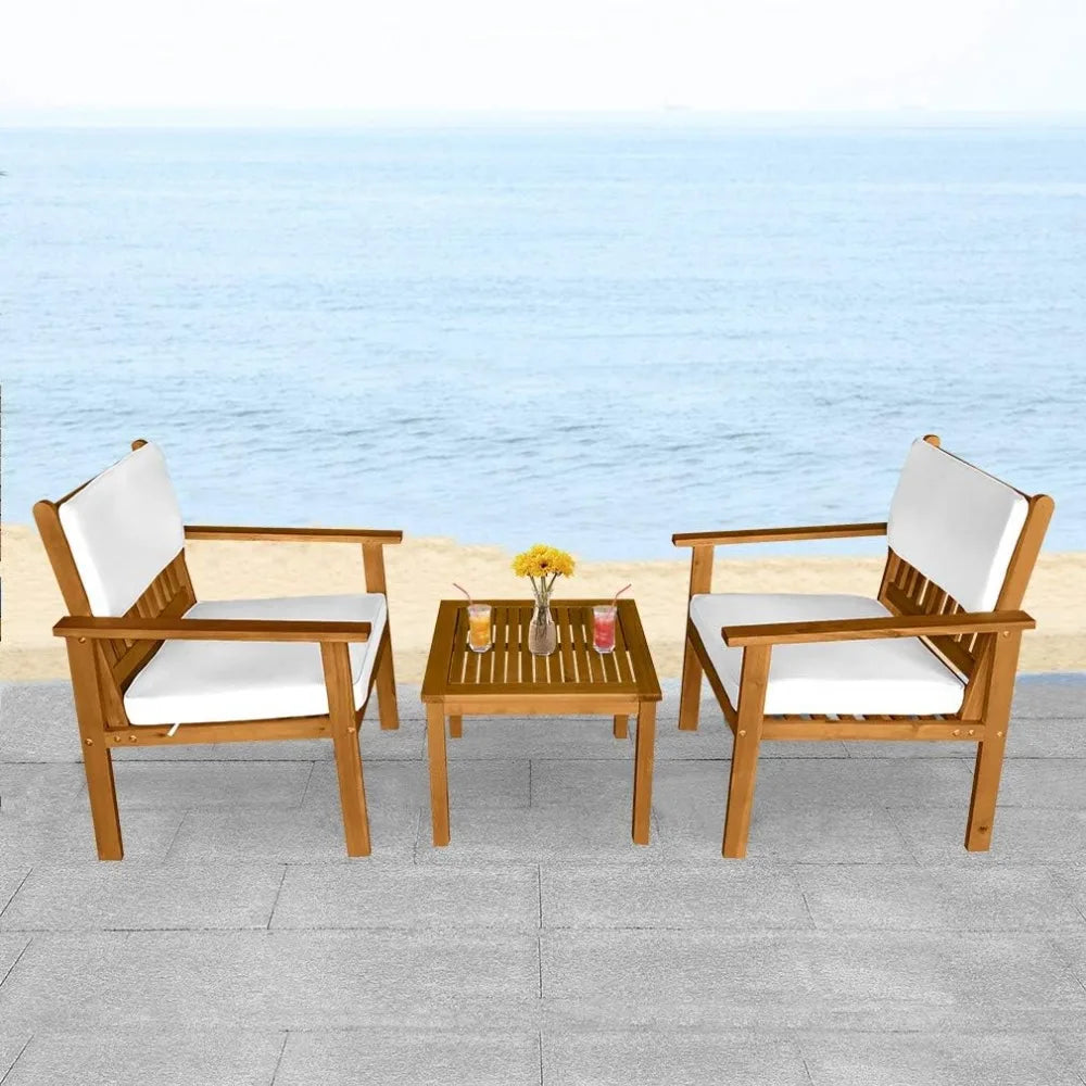 3-Piece Acacia Wood Patio Bistro Set Patio Furniture Outdoor Chat Conversation Table Chair Set Outdoor Wood Chat Set