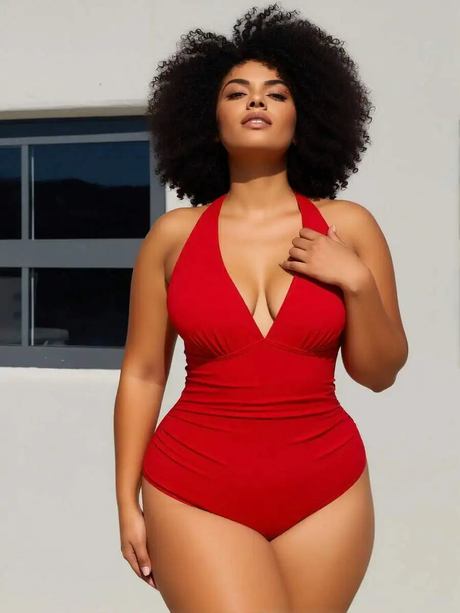 Womens Tummy Control Ruched V Neck One Piece Swimsuit Slimming Push Up Bathing Suit