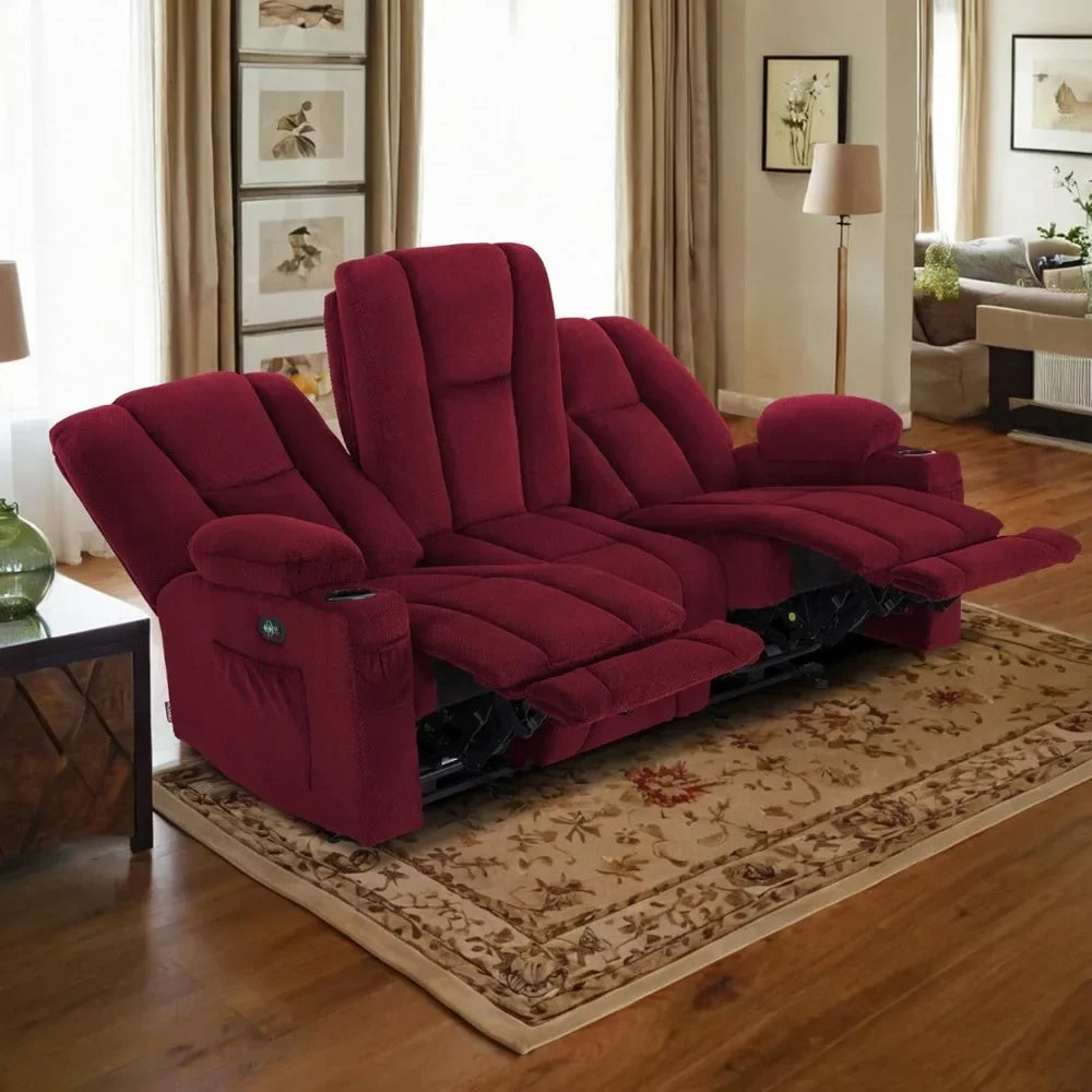 "3-seater zero gravity reclining sofa with heat and vibration massage, usb ports and cup holders for living room"