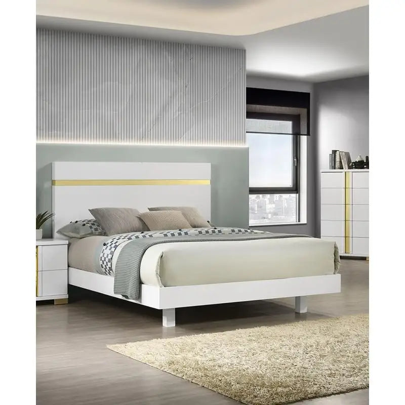 Modern 3-Piece Bedroom Set, Full Size Bed with LED, 2 Nightstands, Mattress Ready Furniture, Acrylic Trim Design