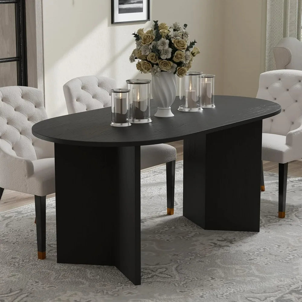 Modern Farmhouse Oval Dining Table Seats 6, Wooden Table with Scratch-Resistant Surface and V-Shaped Legs