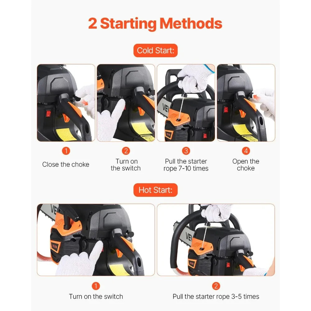20 Inch 62CC Gas Chainsaw with 3.8 HP Two-Stroke Engine and Anti-Slip Grip