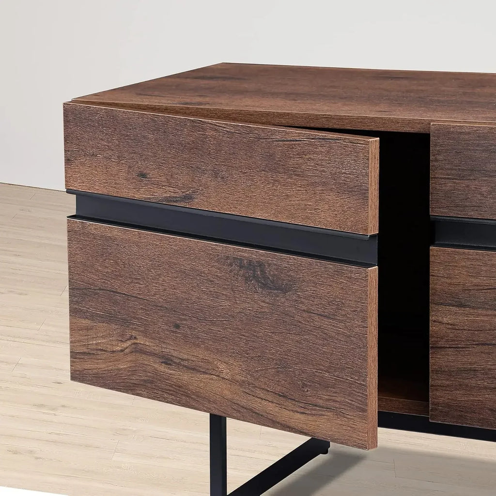 Modern TV Stand for up to 75" TV, Wood Entertainment Center, TV Console Table with Storage Cabinets/ Media Console