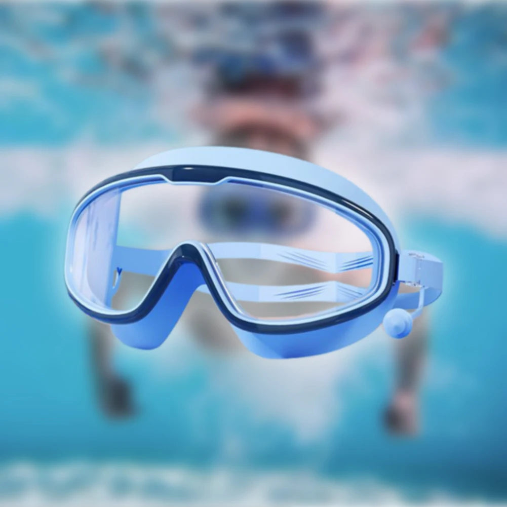 Kids Swim Goggles HD Swim Glasses with Earplugs/ UV Protection Swimming Goggles/ Large Frame Swim Sports Eyewear for Boys/ Girls