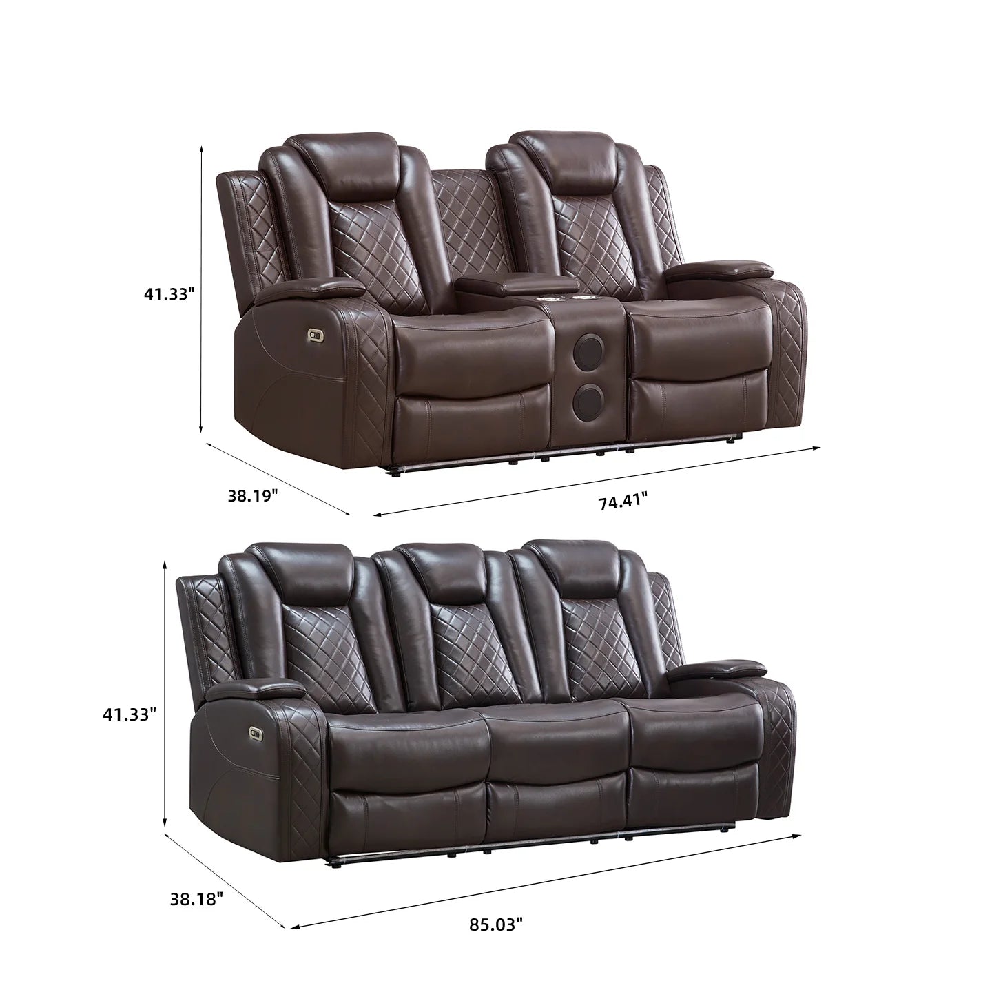 Power Reclining Sofa Couch with Wireless Charger/ 3 Seater Recliner/Reading Light Leather/ Bluetooth Speaker/ Theater Seating LED