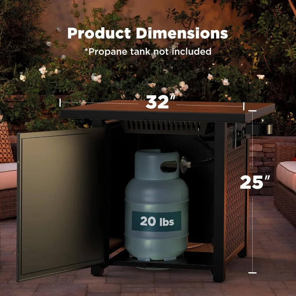 Customizable- Fire Pits 32" Outdoor  Fire Pit, 50,000 BTU Steel Fire Table With Lid And Lava Rock, Add Warmth