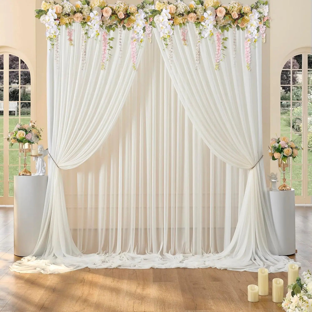 Chiffon Backdrop Curtain Ivory 5ft x 8ft 12 Pieces: Cream Chiffon Curtains Beige Sheer Curtain Backdrop Wedding 60ft x 8ft