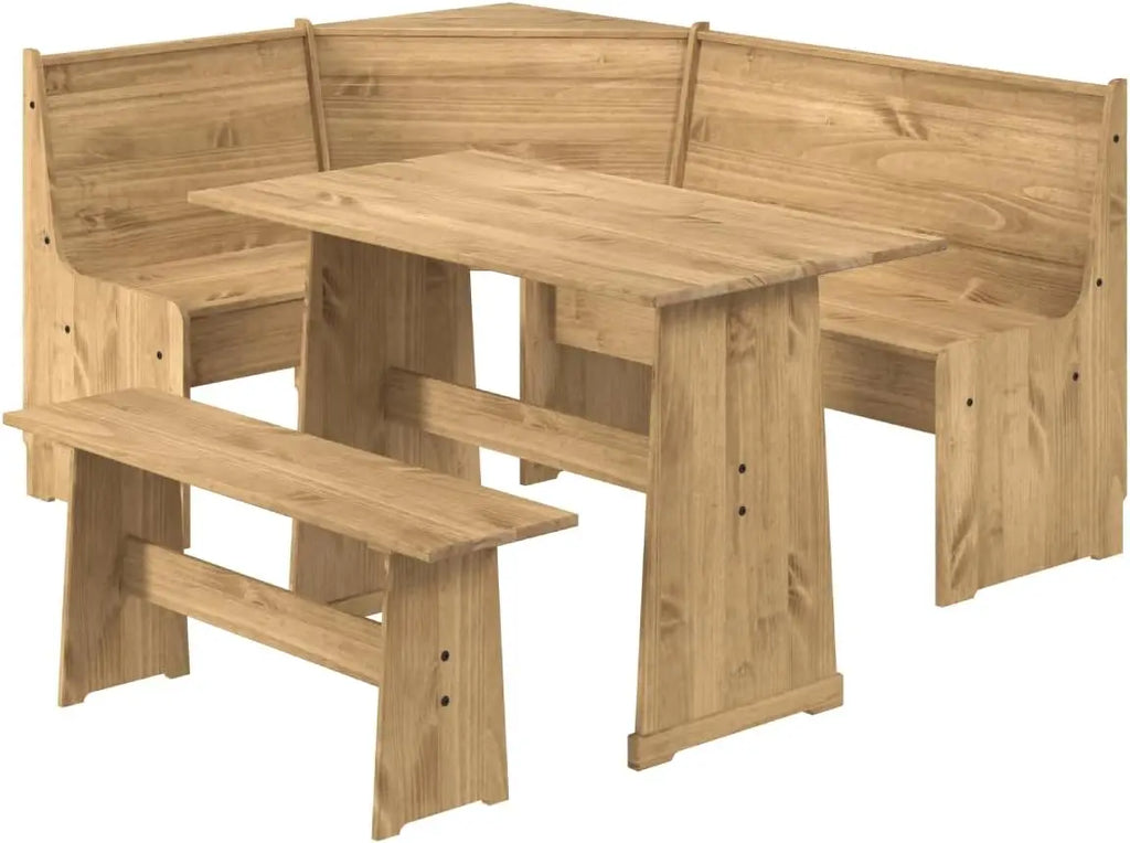 Solid Wood Corner Dining Set 64.8" W x 19.9" D x 33.4" H- Farmhouse Table and Bench Set, Farmhouse Furniture for Dining Room
