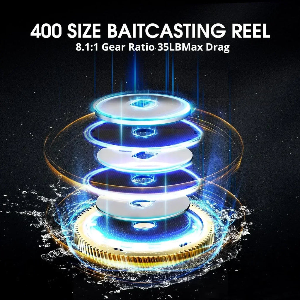 400 Baitcaster Fishing Reel, 38Lbs Max Drag/ Aluminum Alloy Frame Baitcasting Reel, Available in 6.6:1/8.1:1 Gear Ratio