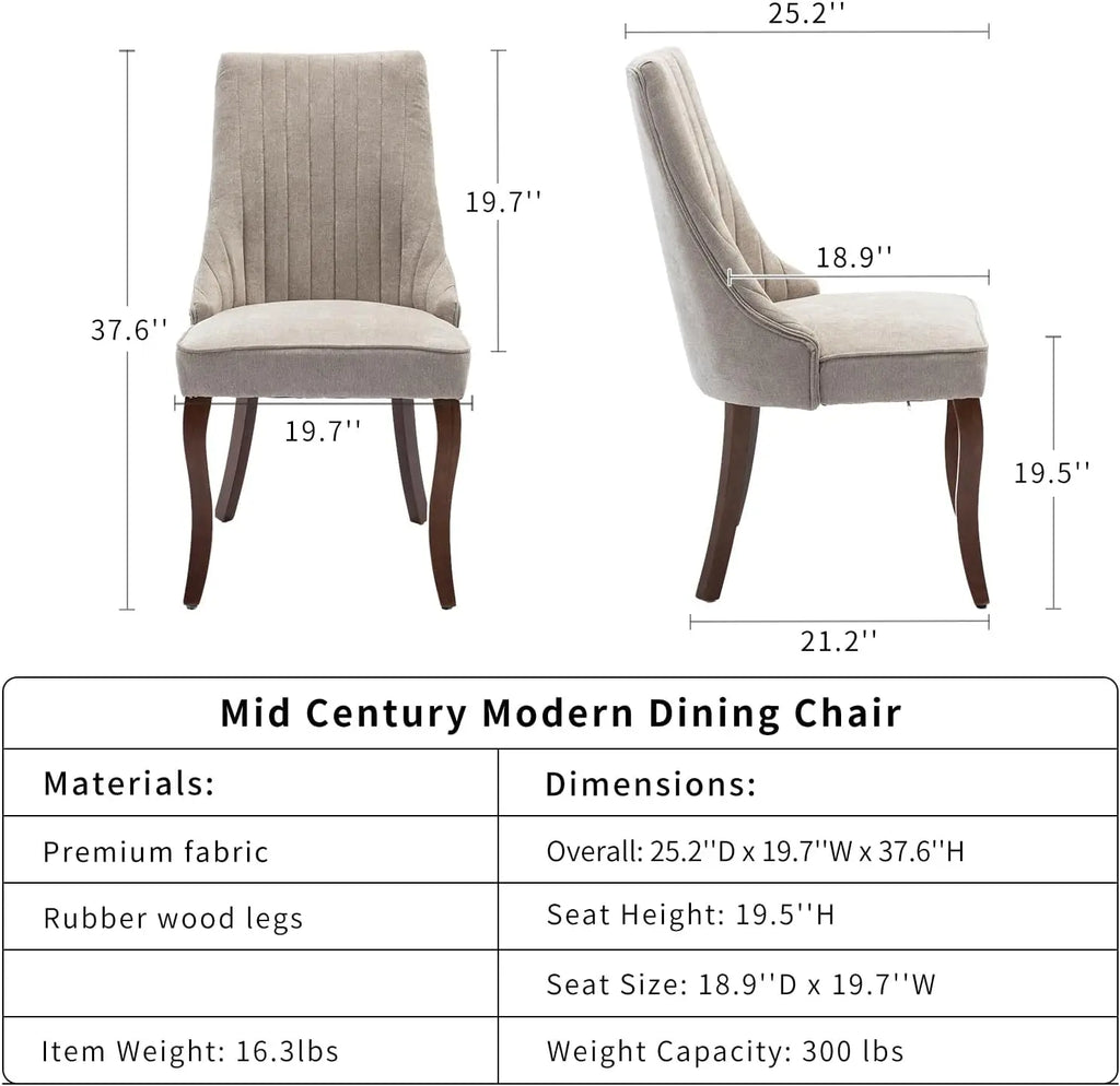 Beige Mid Century Dining Chairs Set of 4, Modern Kitchen & Dining Room Chairs Set of 4, Fabric Upholstered Kitchen Chairs