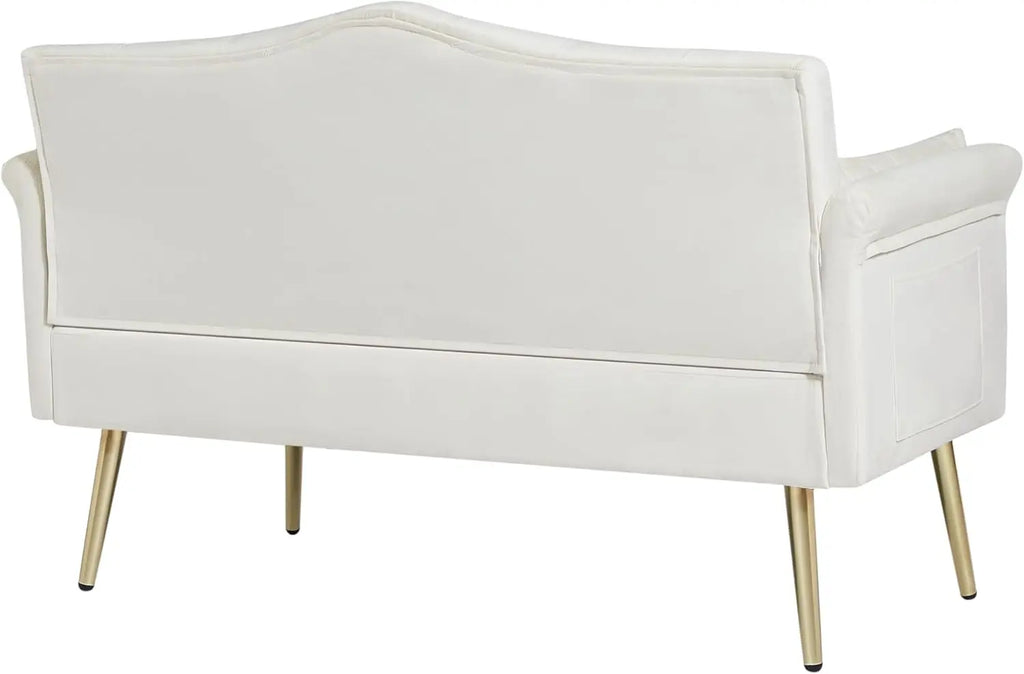 55-Inch Modern Velvet Loveseat Sofa with Gold Metal Legs & Side Pockets, Tufted Backrest, Perfect for Living Room, Bedroom