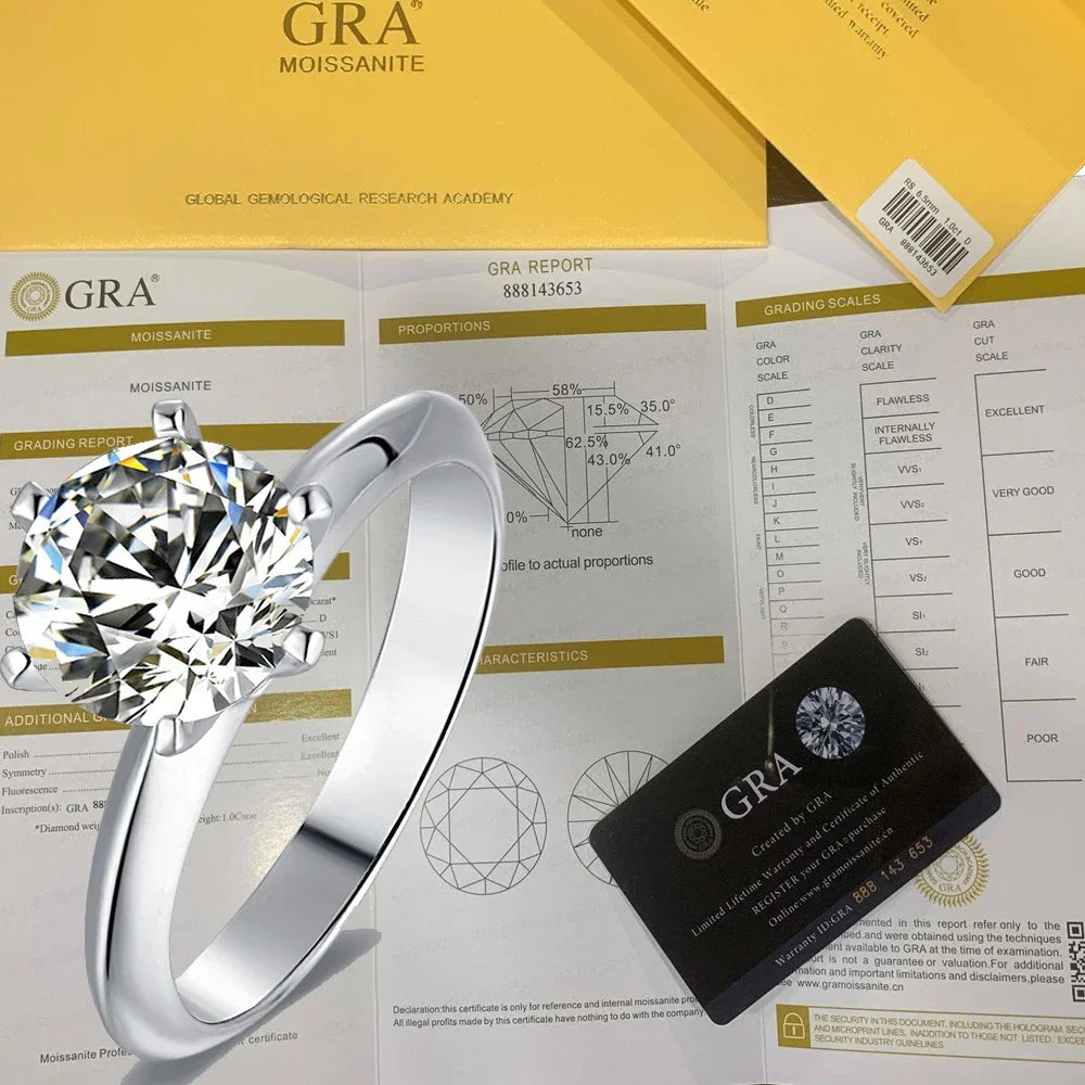Hot New Luxury 925 Sterling Silver 1-3 Ct Real Moissanite Rings