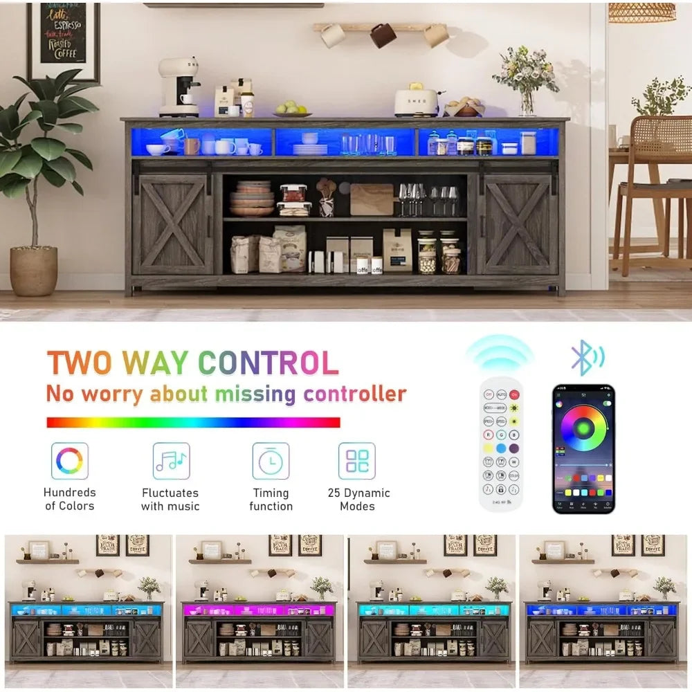 80" LED Farmhouse TV Stand for 90/85/80" TVs, Tall Entertainment Center Storage Cabinets w/Power Outlets and Sliding Barn