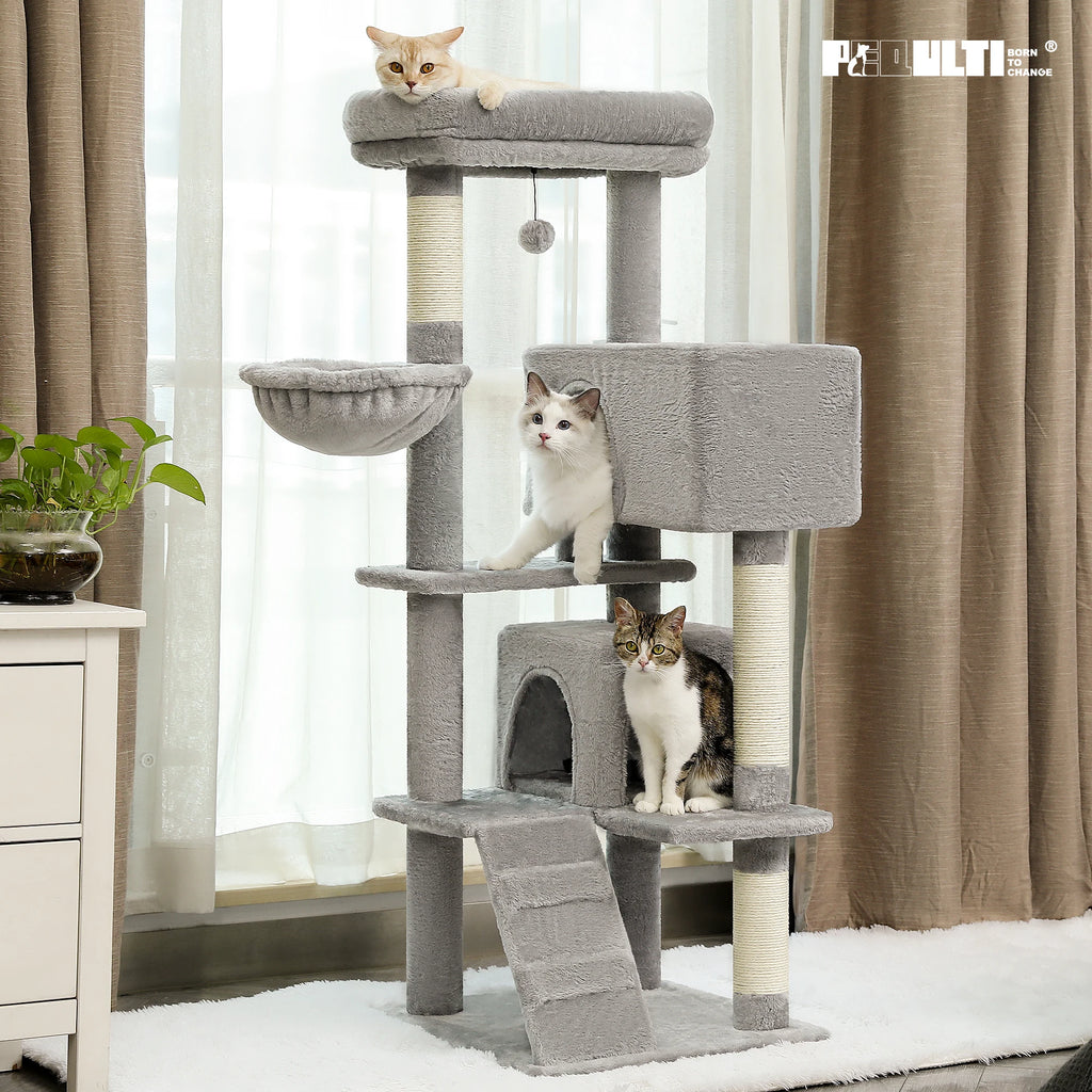 Cat Tree with Toy Cat Tower Condo for Indoor Cats/ Cat House with Padded Plush Perch Cozy Hammock and Sisal Scratching Posts