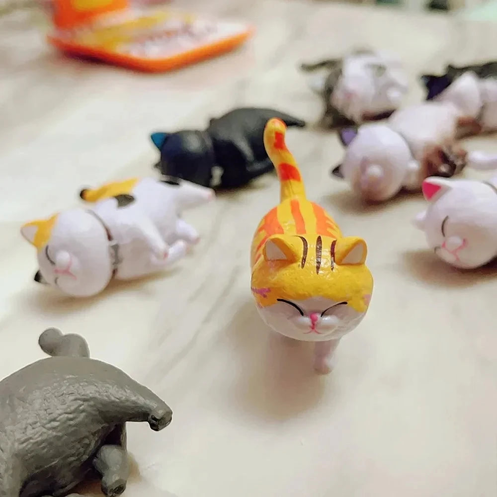 9pcs Cute Cat Ornaments Set, Kawaii Desktop Decor for Home Office, Mini Cat Figurines with Bell, Perfect Birthday Gift