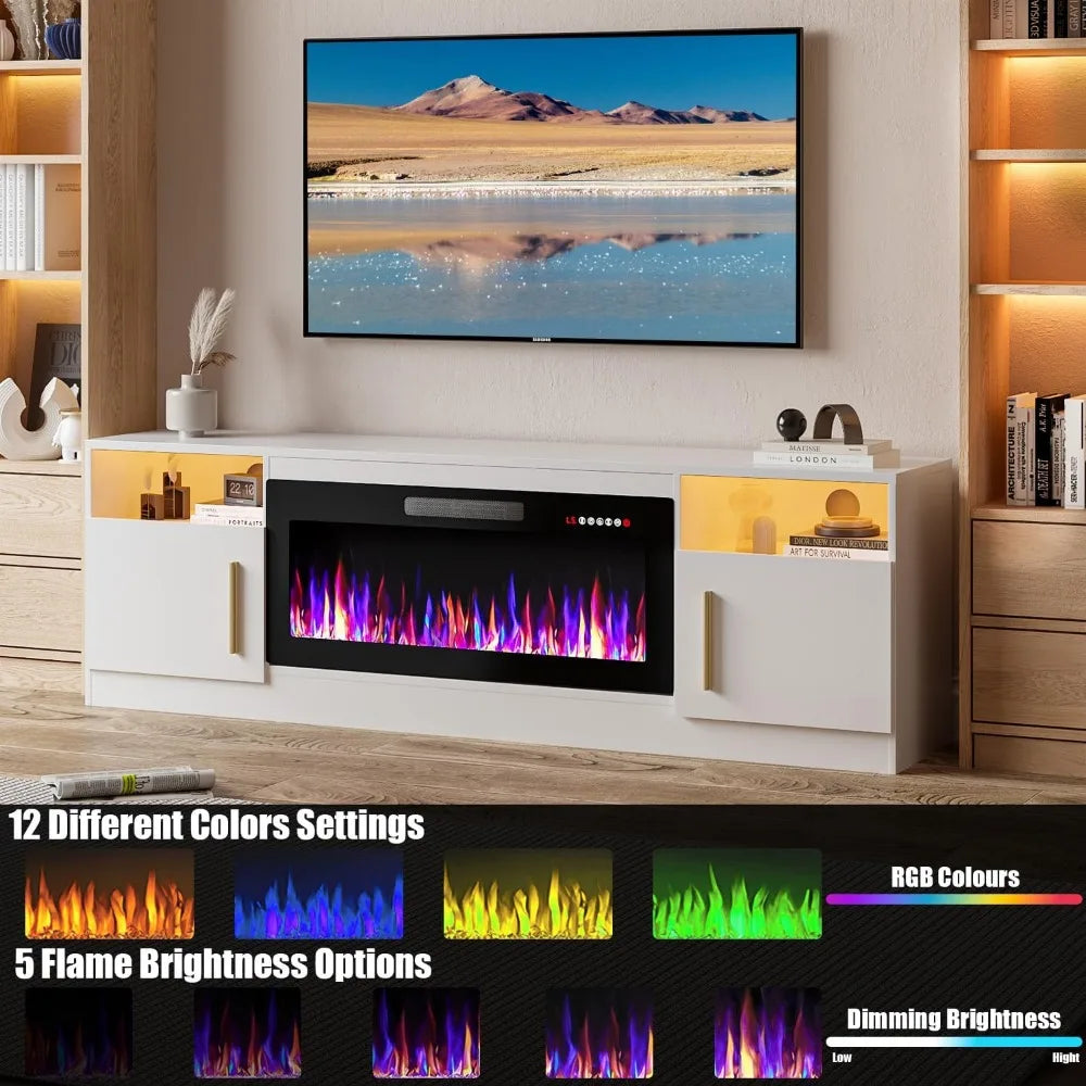 Fireplace with TV Stand 36" inch Electric Fireplace Up to 80" TVs, LED Light Entertainment Center, 70" Modern Wood High Gloss