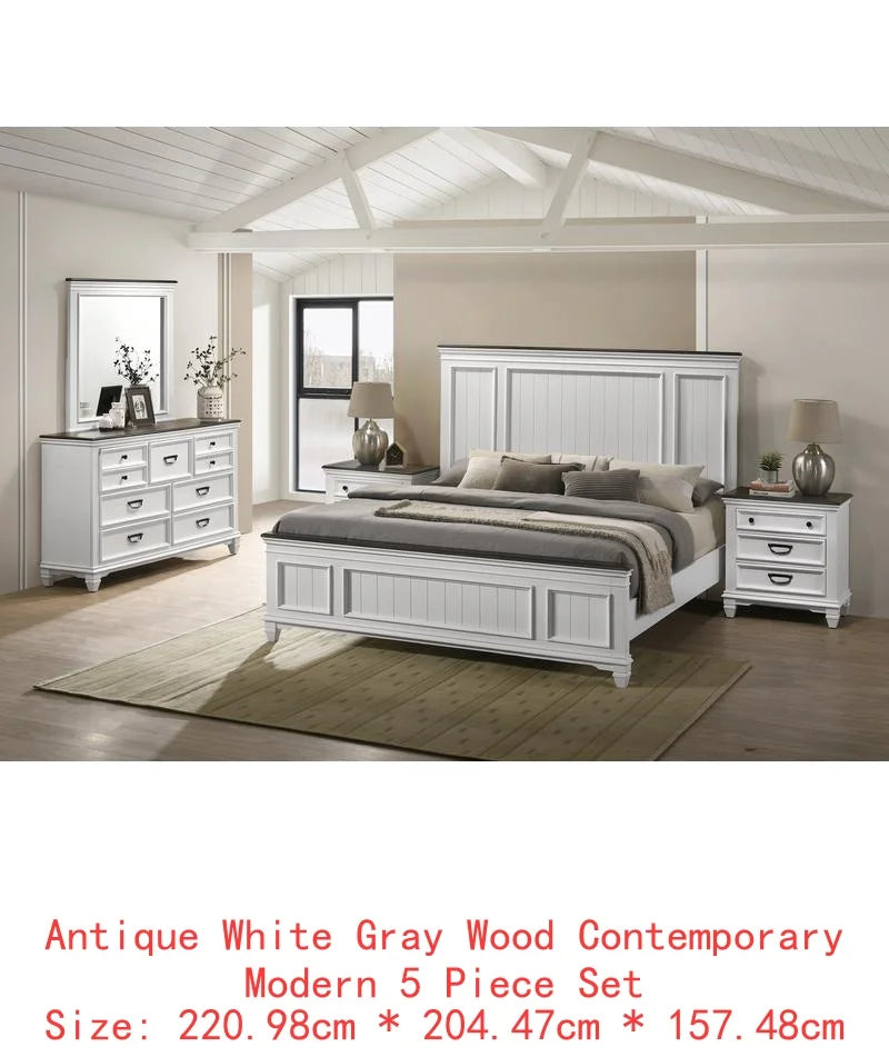 Shiplap Panel Queen Bed Set with Dresser, Mirror, and 2 Nightstands