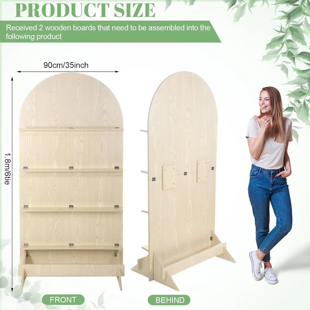 5.9 ft Wooden Arch Party Display 4 Tier Champagne Wall Foldable Treat Wall Display Backdrop Wedding Drink Shelves