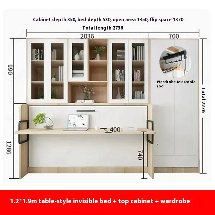 Multifunctional Invisible Desk Bed Bookcase Rotary Rollover Bed Wardrobe Integrated  Murphy Bed Bedroom Set Furniture
