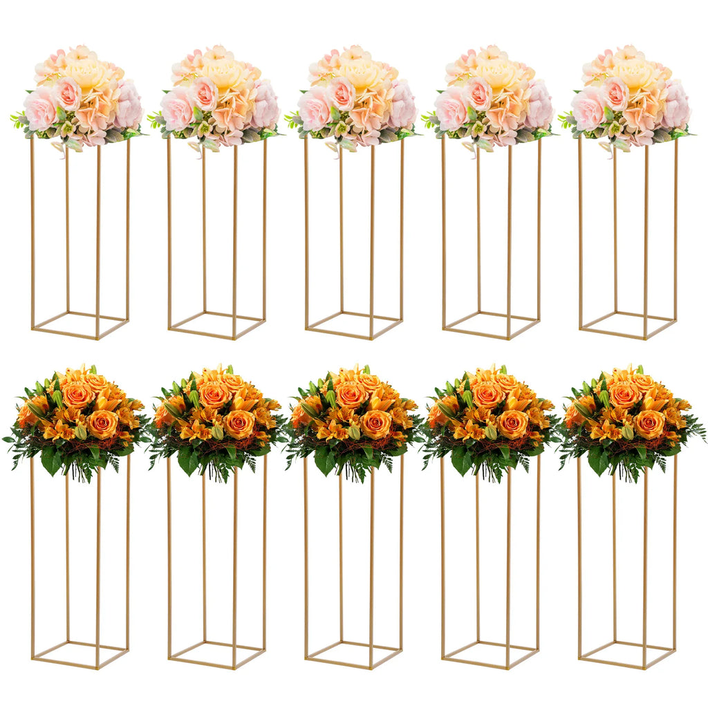 Geometric Iron Flower Display Rack 10Pcs, Freestanding Centerpiece Holder with Easy Assembly & Hollow Design, Versatile Decor for Anniversaries Events, Home Office Dessert Table Use