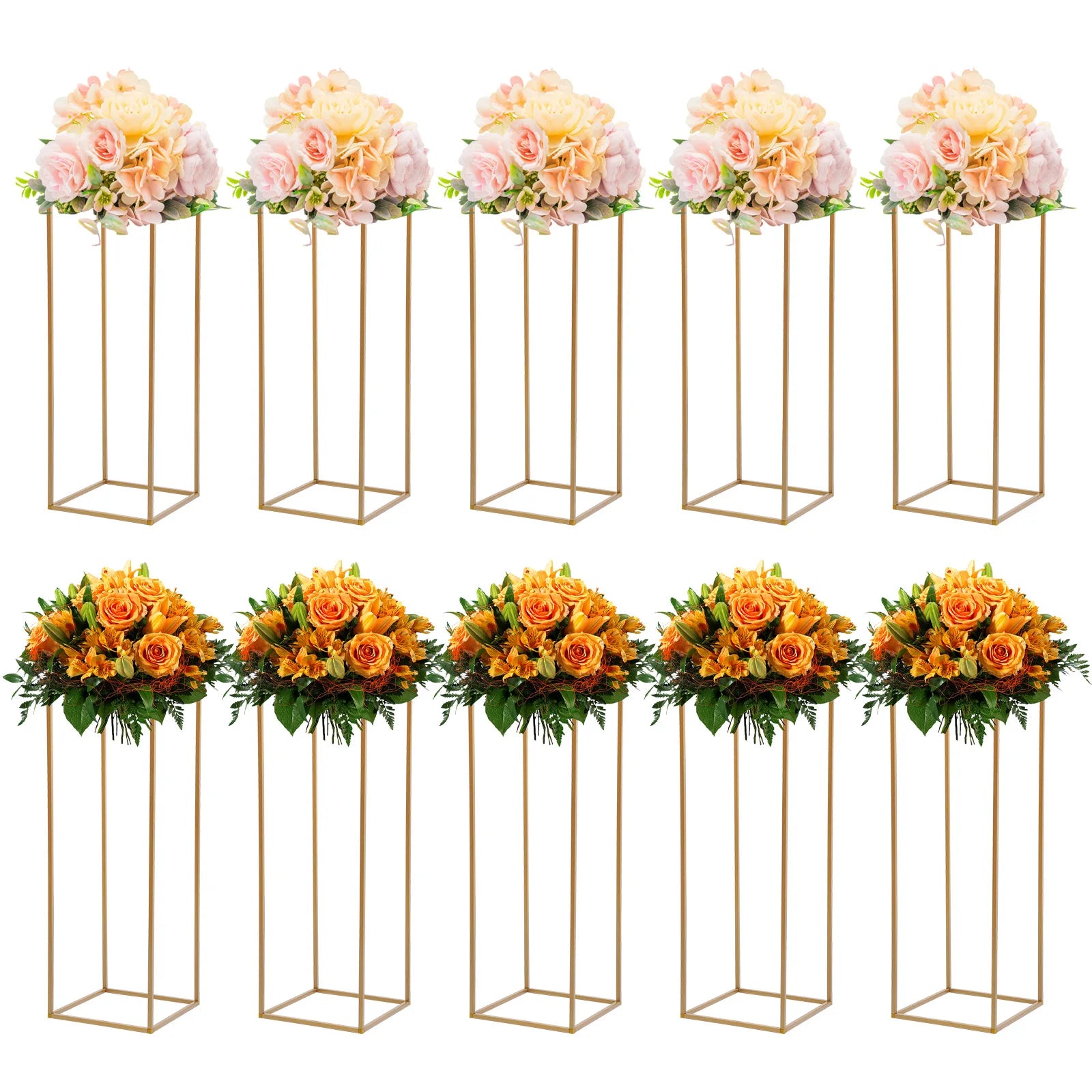 Geometric Iron Flower Display Rack 10Pcs, Freestanding Centerpiece Holder with Easy Assembly & Hollow Design, Versatile Decor for Anniversaries Events, Home Office Dessert Table Use