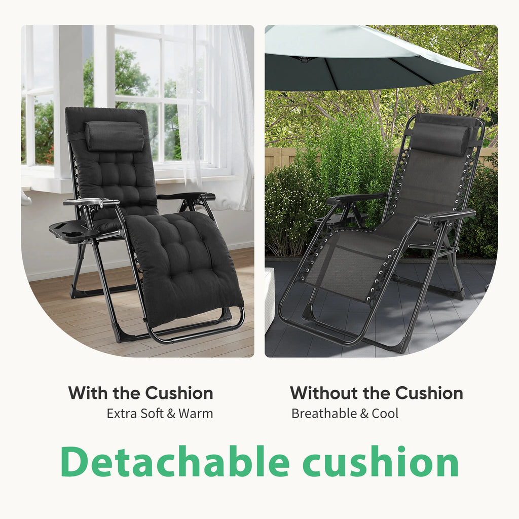 Zero Gravity Recliner/ Camping/ Patio Lounge Chair/ Folding/ Portable with Cup Holder Trays Removable Cushion For Outdoor Garden