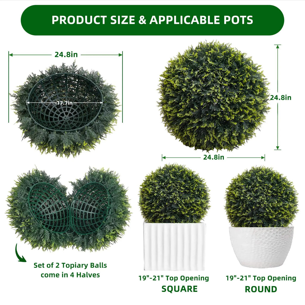 New Topiary Balls Artificial Outdoor Set of 2, Artificial Topiary Cedar Balls for Home /Wedding Decor /Green 44/48/54/55/59/63 CM
