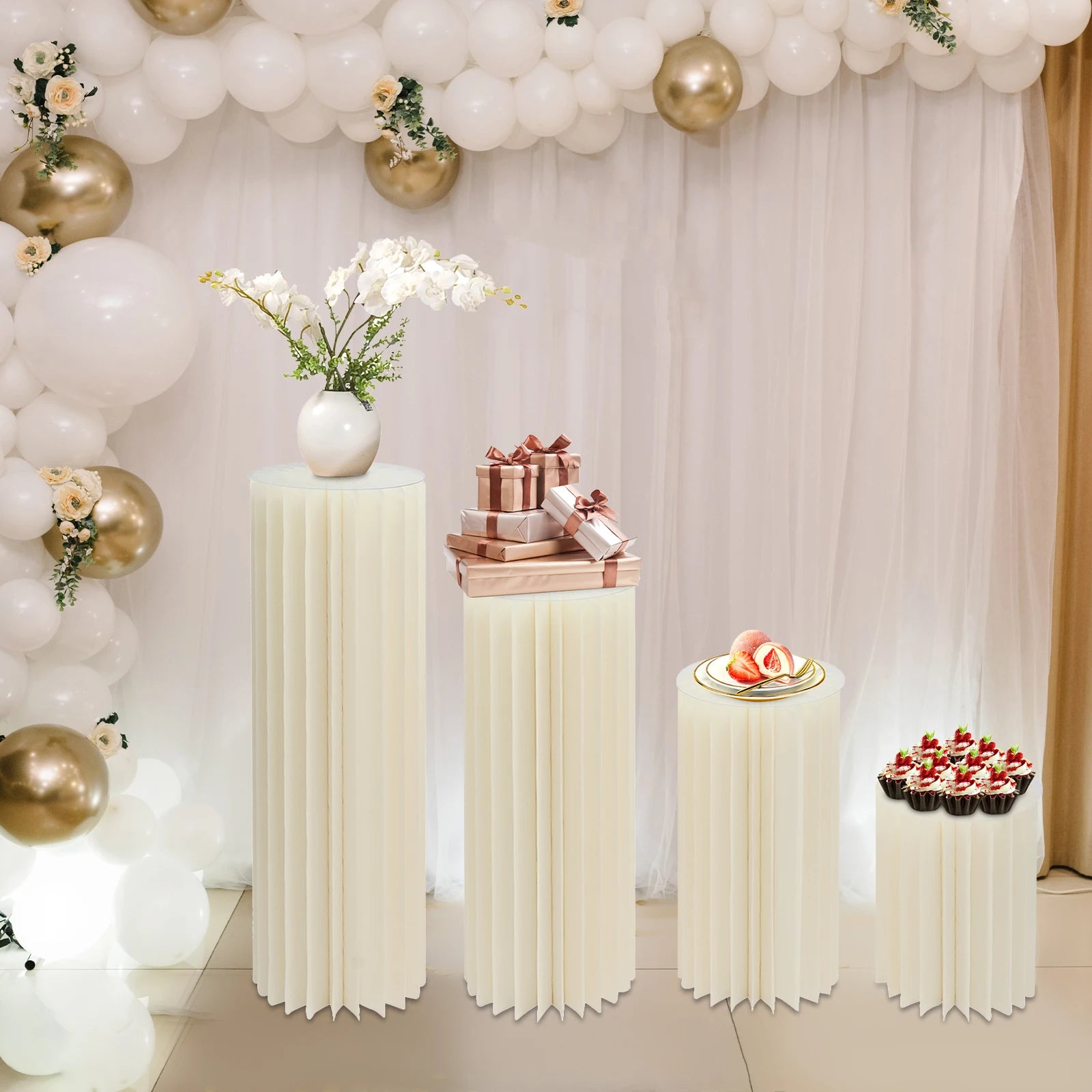 4Pcs Foldable Cardboard Flower Stands/ Wedding Centerpieces/ Display Dessert Table Column for Party/ Garden Decor (40+60+80+100cm)