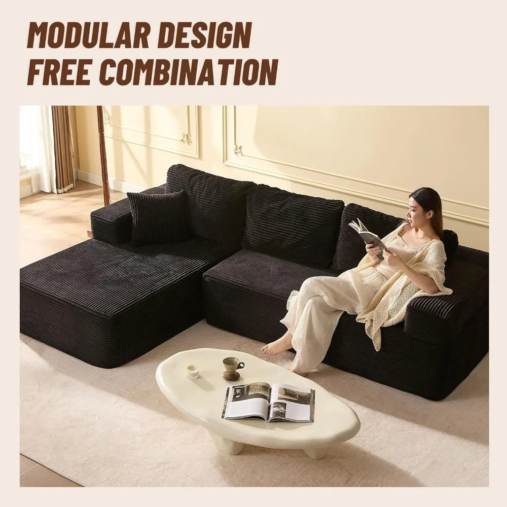 107" Boneless Couch with Deep Seat, Modular Sectional Sofa, Cloud Sectional Couch for Living Room, No Assembly Required, Corduroy