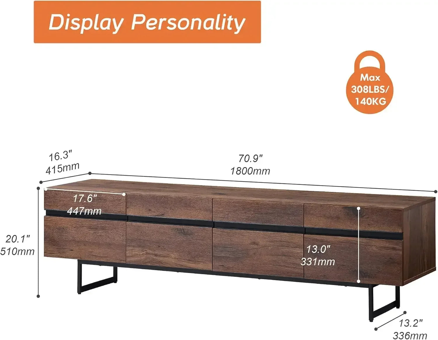 Modern TV Stand for up to 75" TV, Wood Entertainment Center, TV Console Table with Storage Cabinets/ Media Console