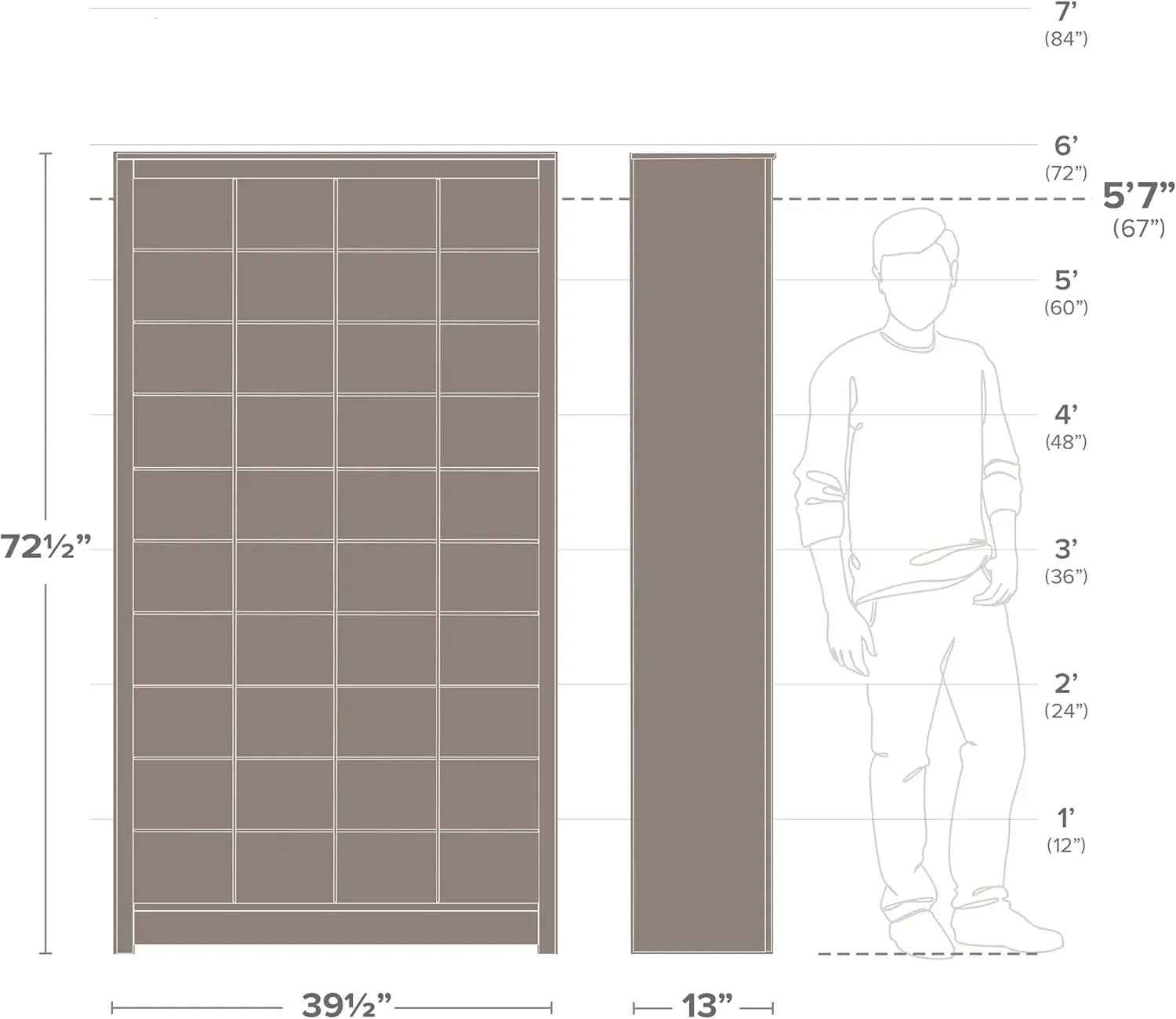 White Tall Storage Cabinet, Shoe Cabinet, Cube Storage Organizer with 40 Shoe Cubbies 13" D x 39.5" W x 72.5" H