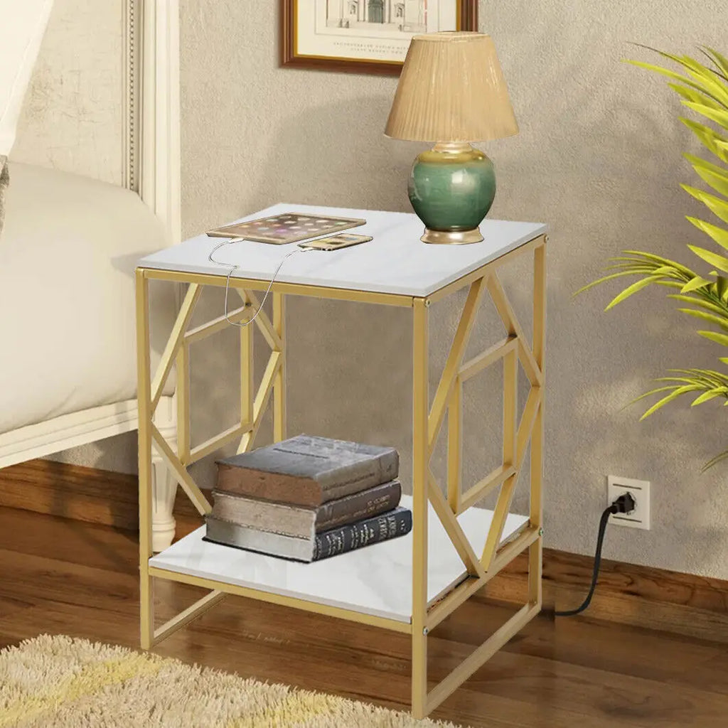 Luxury Marble Tea Coffee Cafe Table Living Room/ Office Laptop /Sofa End Side Gold Frame Desk