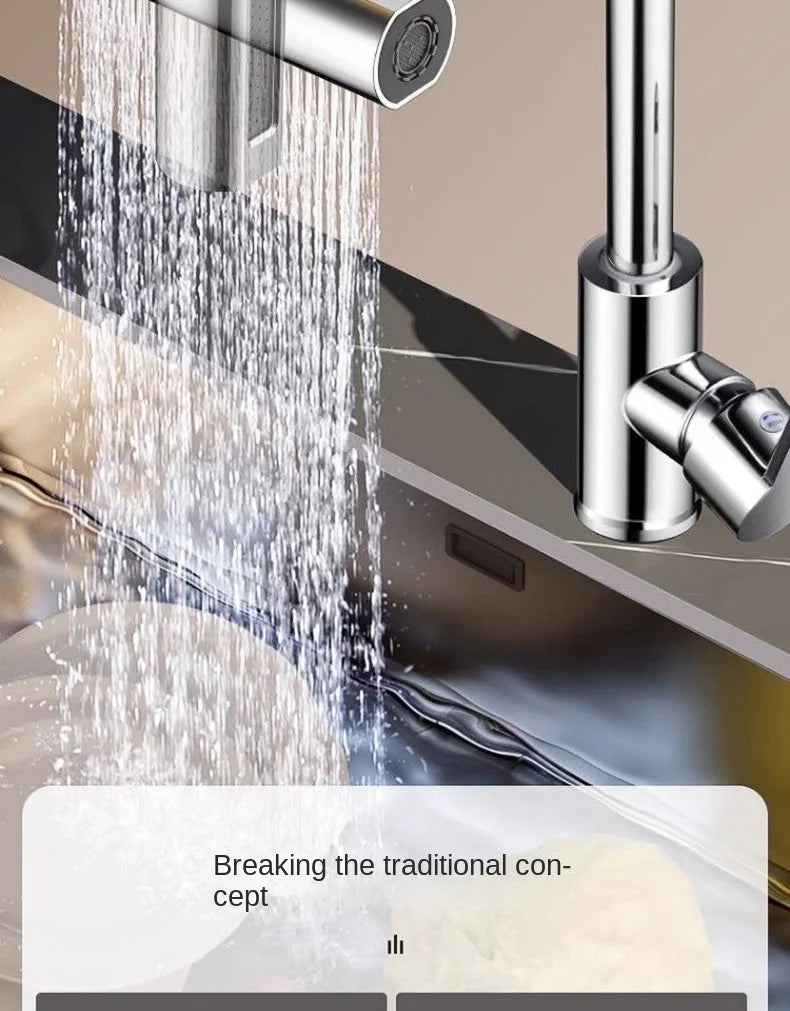 Kitchen Faucet, Rain Waterfall, Vegetable Washing Basin, Sink, Household Sink, Hot and Cold- Two in One, Pressurized Rotating