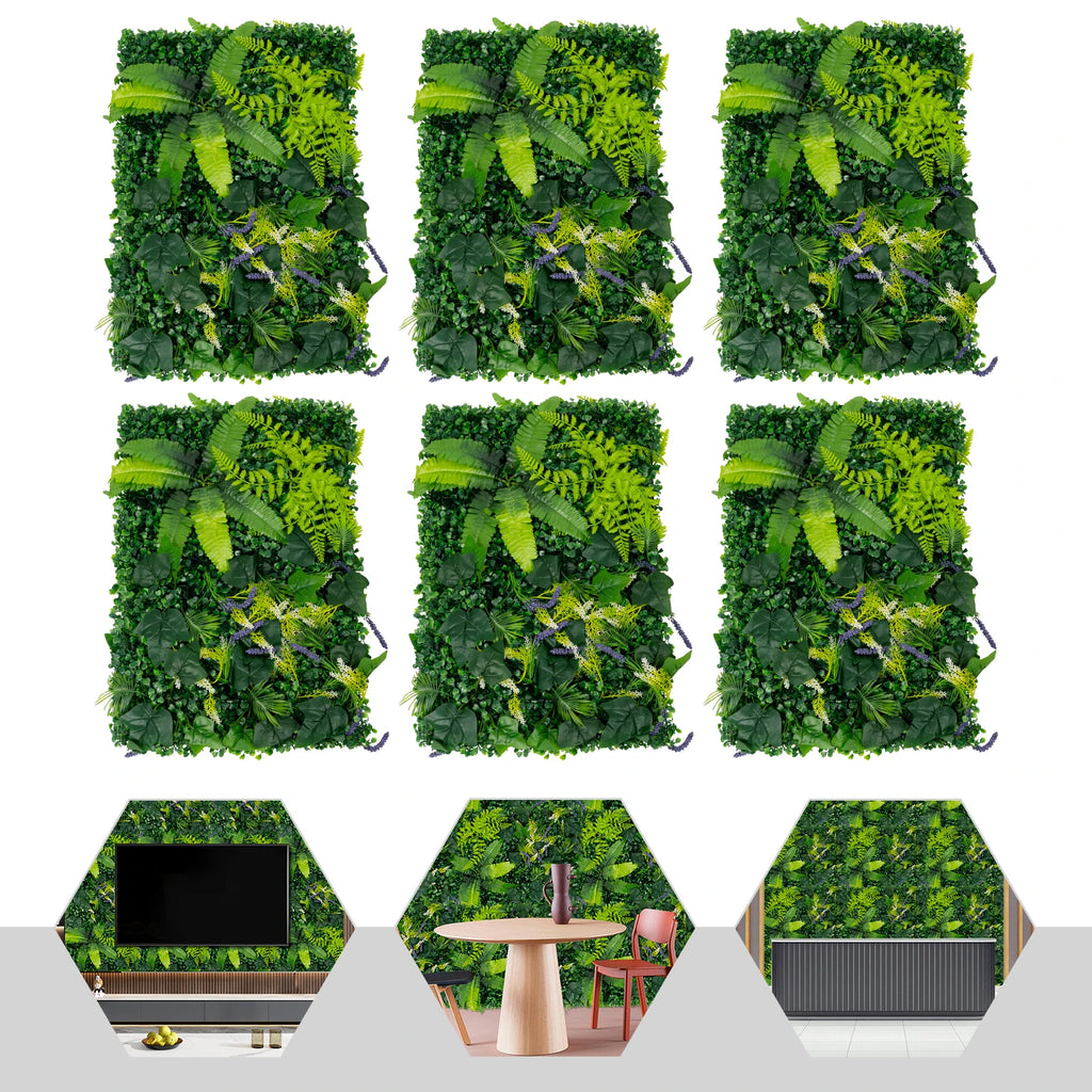 6 Pack Artificial Greenery Wall 60x40cm Faux Plant Panel for Garden Balcony Porch Wedding Party Indoor Outdoor Decoration