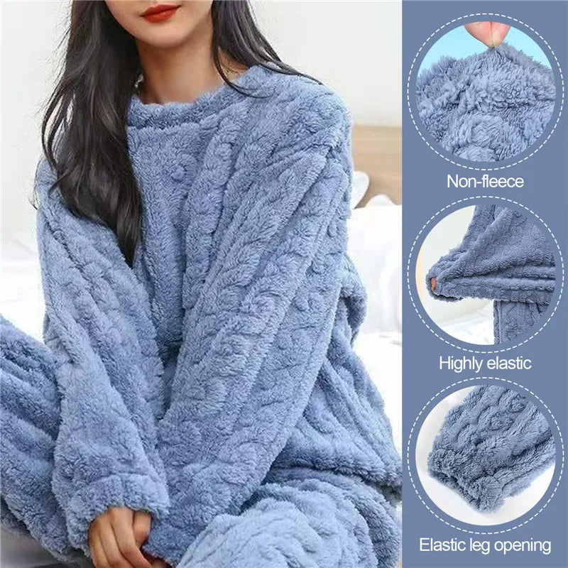 Women's Winter  Velvet Pajamas Set Thickened Fluffy O-Neck Two-Piece Home Wear, Loungewear, Leisure Pajamas for Cold Weather