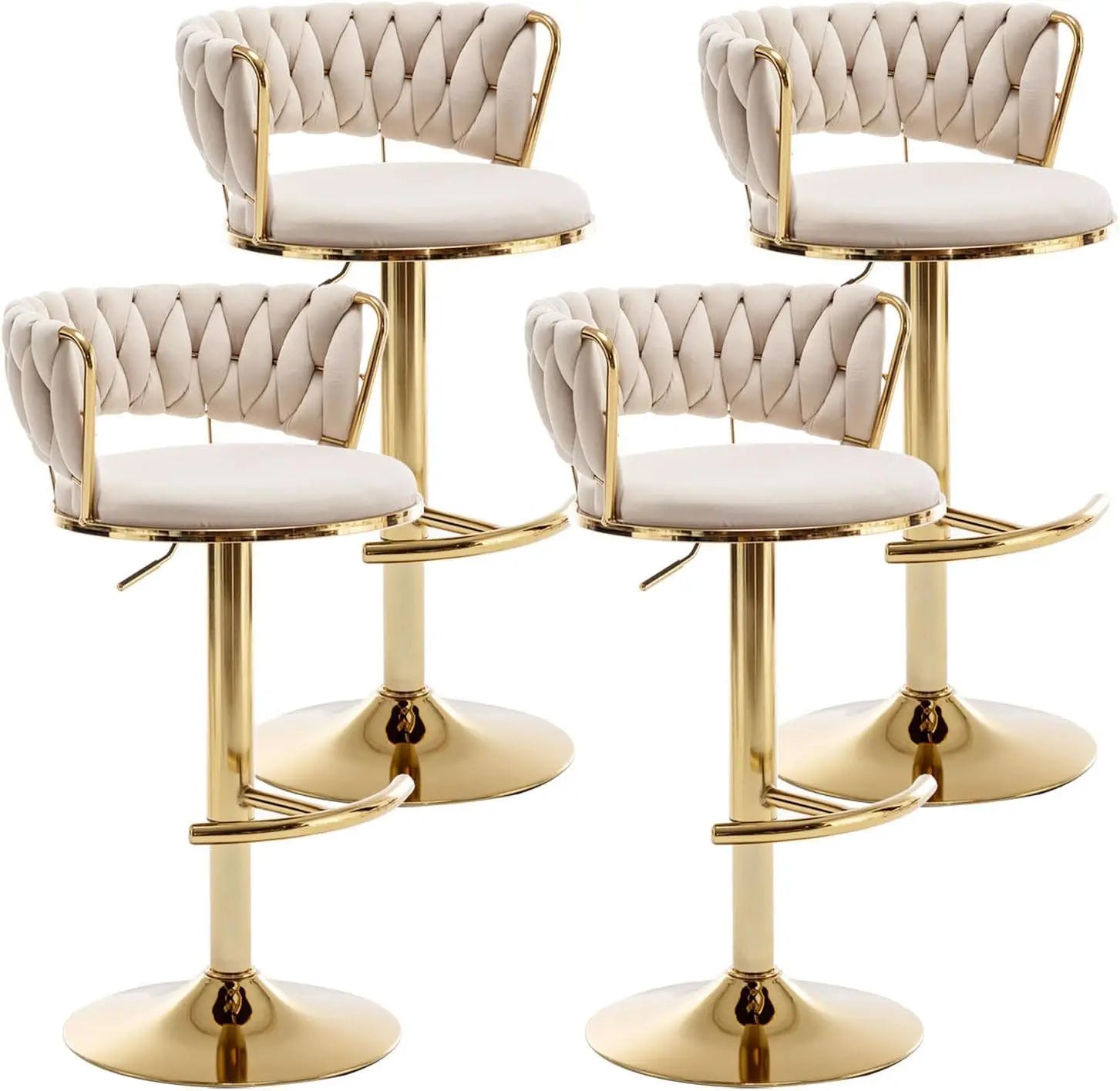 Counter Height Barstools with Low Back, Swivel Bar Stool for Kitchen Island, Gold Velvet Bar Stools Set of 4, Pub (Beige)