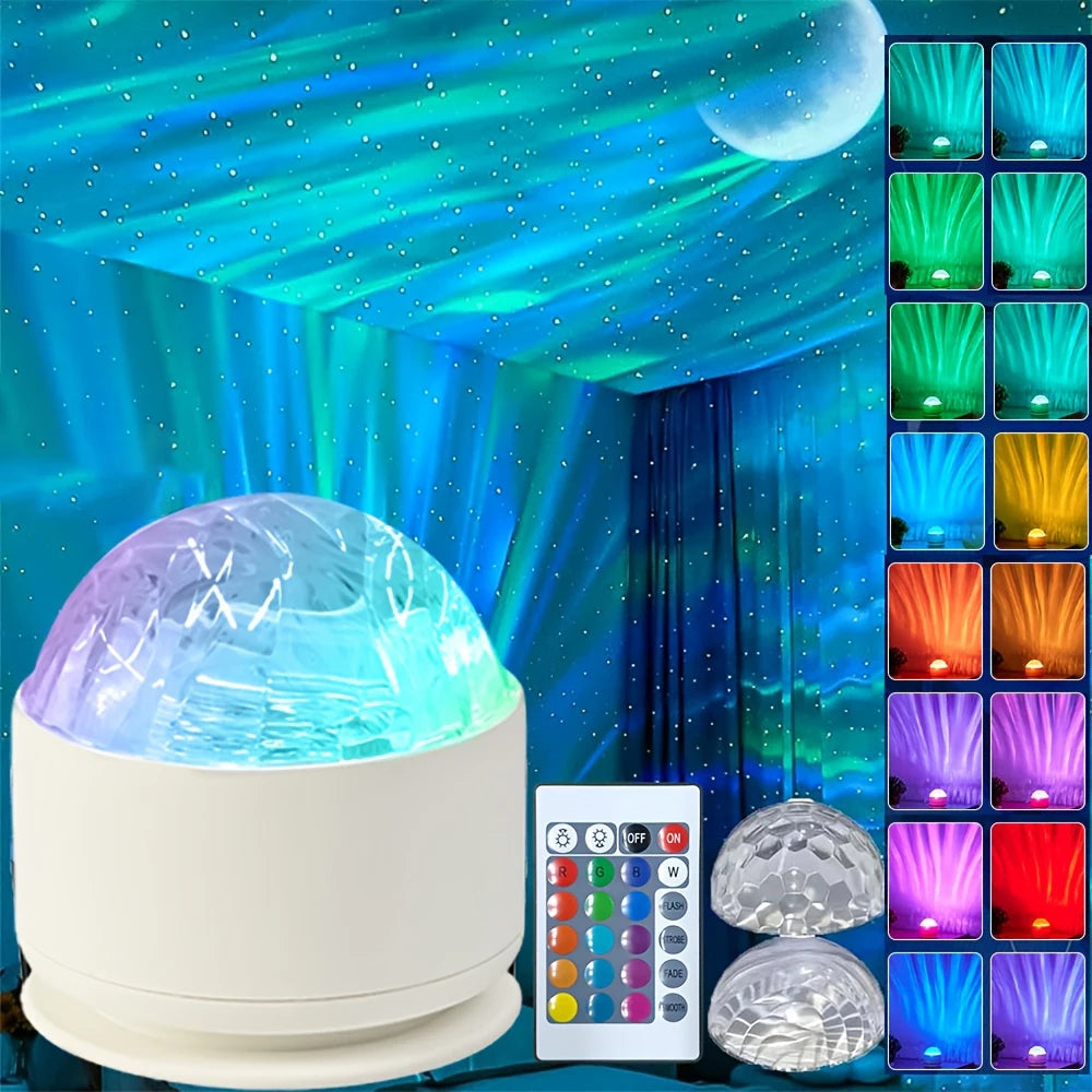 Starry Sky Galaxy Northern Aurora/Water Ripple LED Night Light/ 16 Color 360°Rotating RGB USB Lamp/ Remote Projector/ Ambient Light