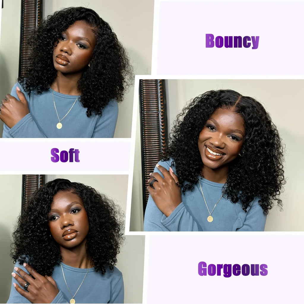 Deep Wave BOB Wig Human Hair 13x4 HD Curly Lace Front Wigs Human Hair Pre Plucked Wear And Go Glueless Short Curly Frontal BOB