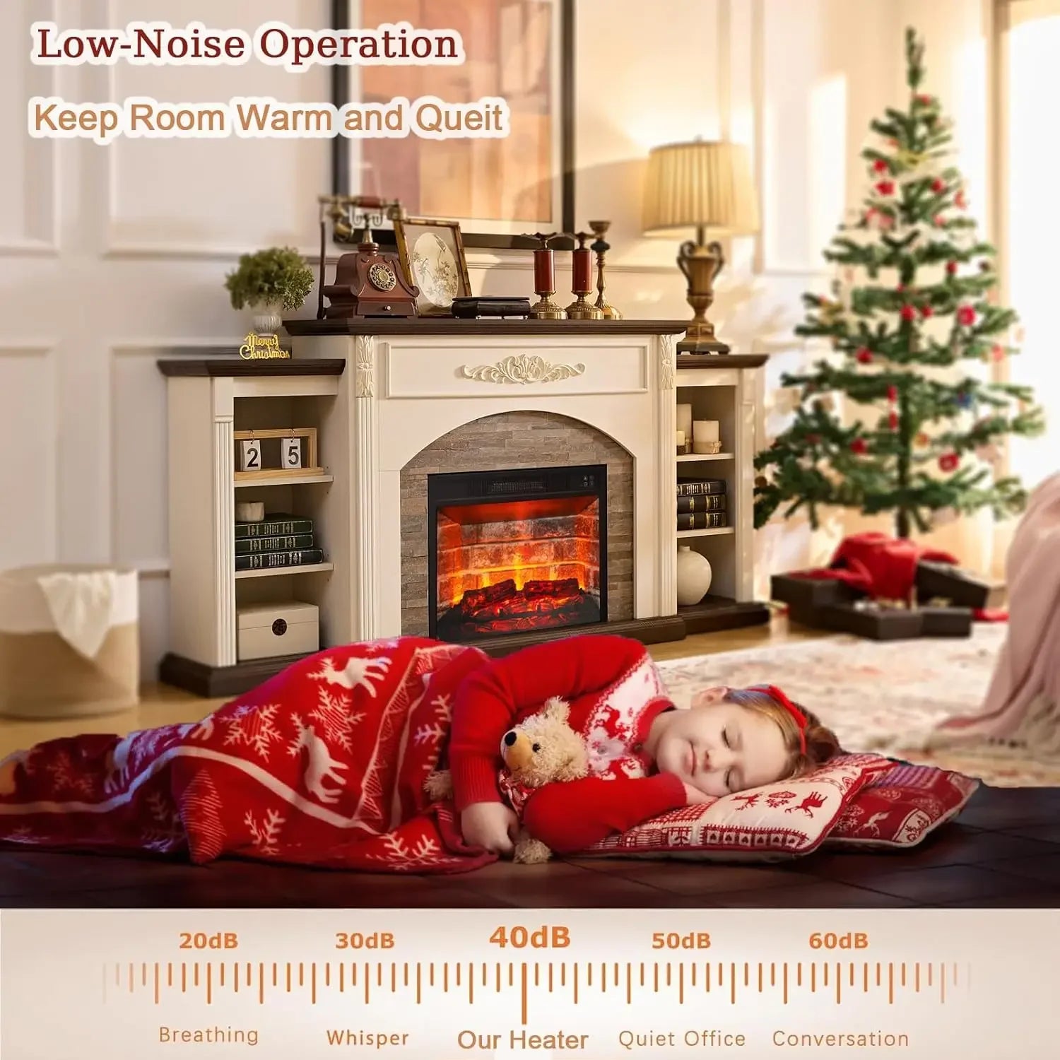 72" Electric Fireplace with Mantel, Farmhouse TV Stand for TVs Up to 80", White Entertainment Center with Storage