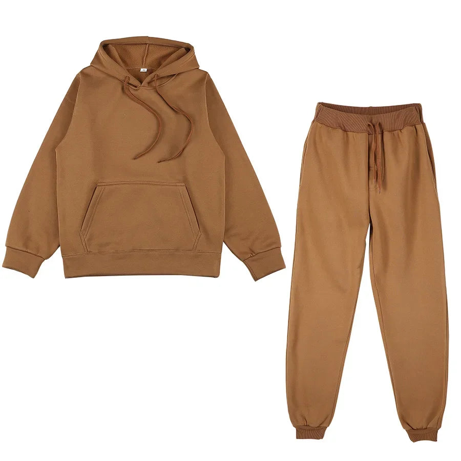 Men/ Women Tracksuit Hoodies/ Casual Solid Color /Thick Pullover and Long Pant 2-piece Set Men/Women Fleece Jogger Sports Suit