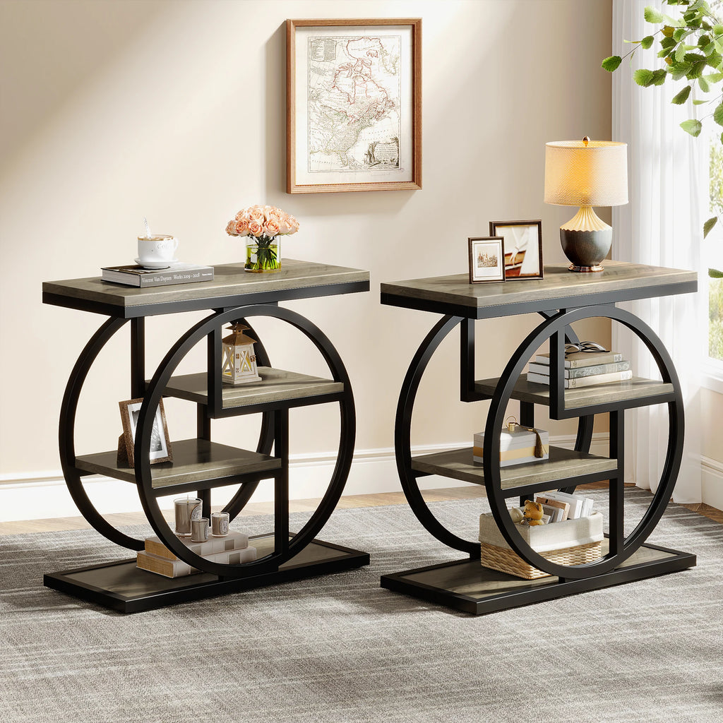 End Table for Living Room and Bedroom, 4-Tier Narrow Side Table with Storage Shelves