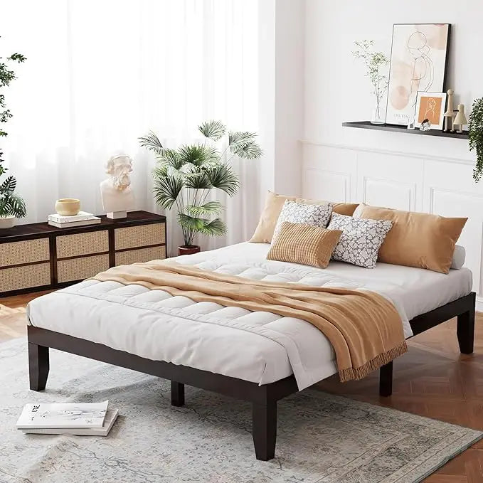 14 Inch Queen Wood Platform Bed Frame, Minimalist Mattress Foundation