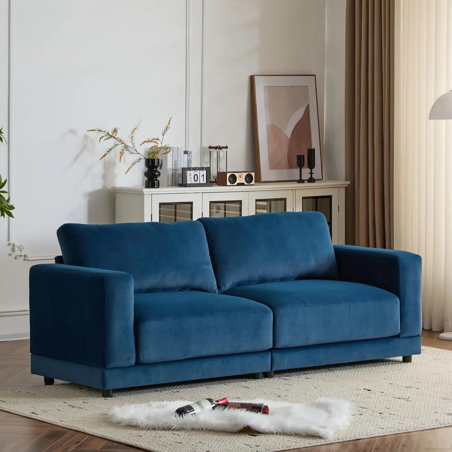 Modern 81" Square Arm Velvet 2-Seater Sofa with Wood Frame - Comfortable Loveseat