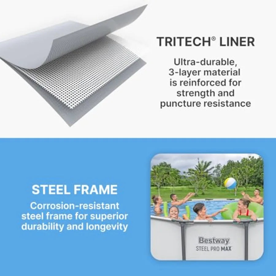 Steel Pro MAX 13' x 48" Above Ground Pool Round Metal Frame/ Outdoor Swimming Pool Set with Filter, Pump, Ladder, and Cover Gray