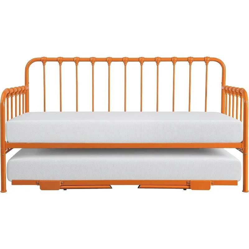 Twin Size Metal Daybed with Trundle and Steel Slat Support, Easy Assembly, Multi-Functional Furniture