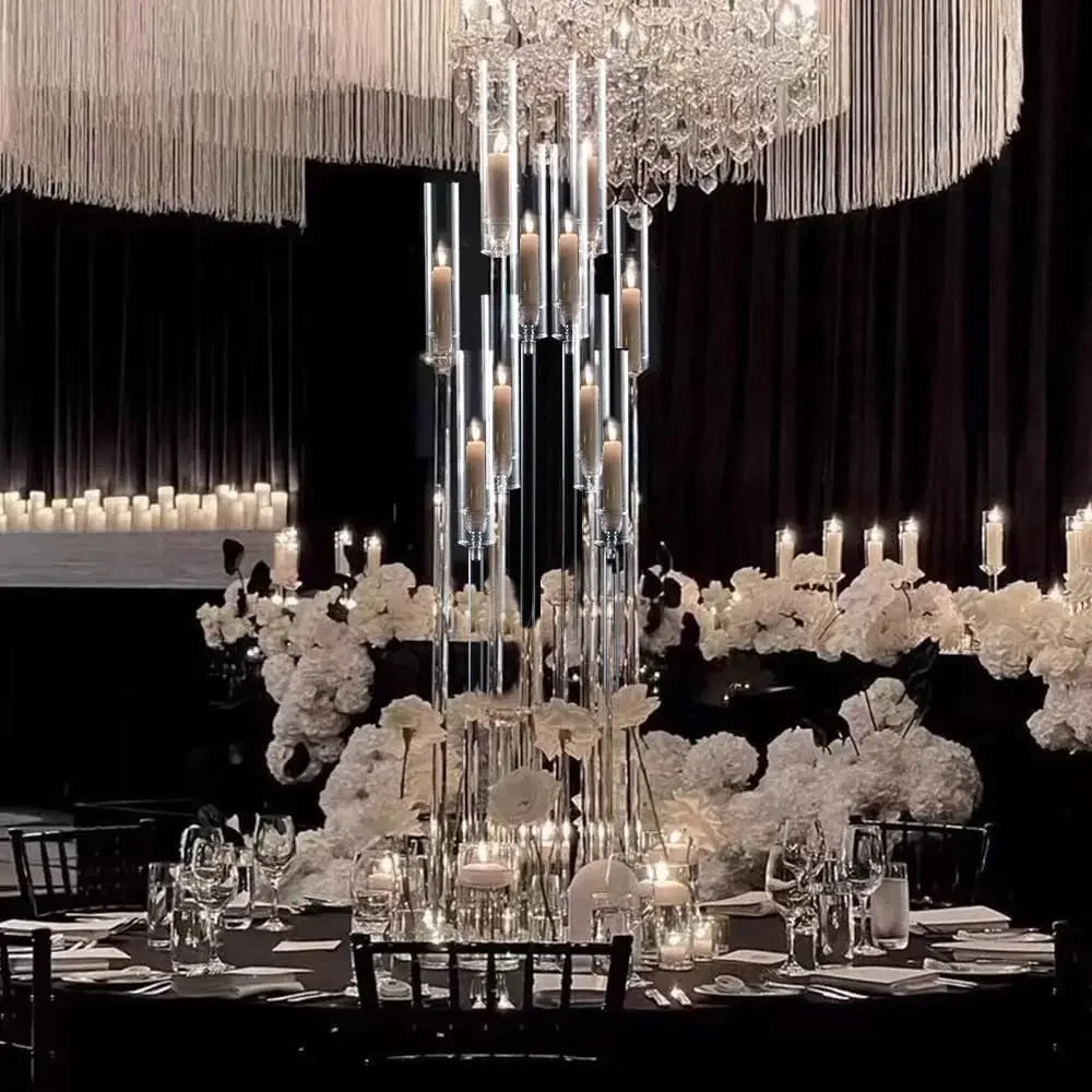 10Pcs Acrylic Candelabra 10 Arm Clear Candle Holder Wedding Table Centerpiece/ Home Decoration