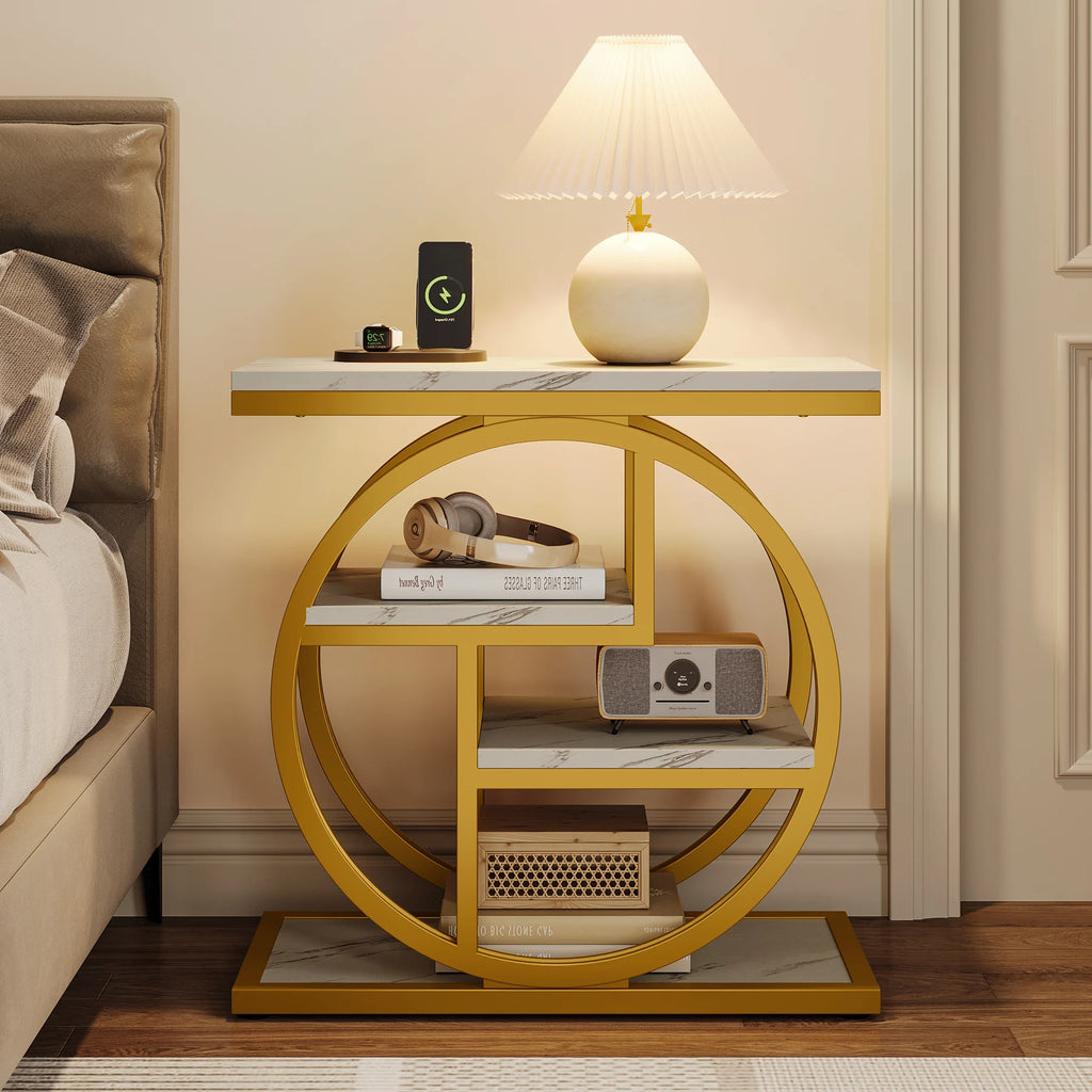 End Table for Living Room and Bedroom, 4-Tier Narrow Side Table with Storage Shelves